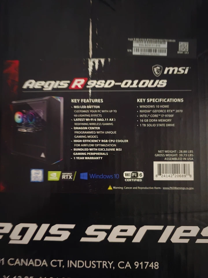 MSI AEGIS R 9SD-010US Gaming Desktop, Intrl Core i7-9700F 3 0GHz, 16GB DDR4, 1TB - Image 4 of 4