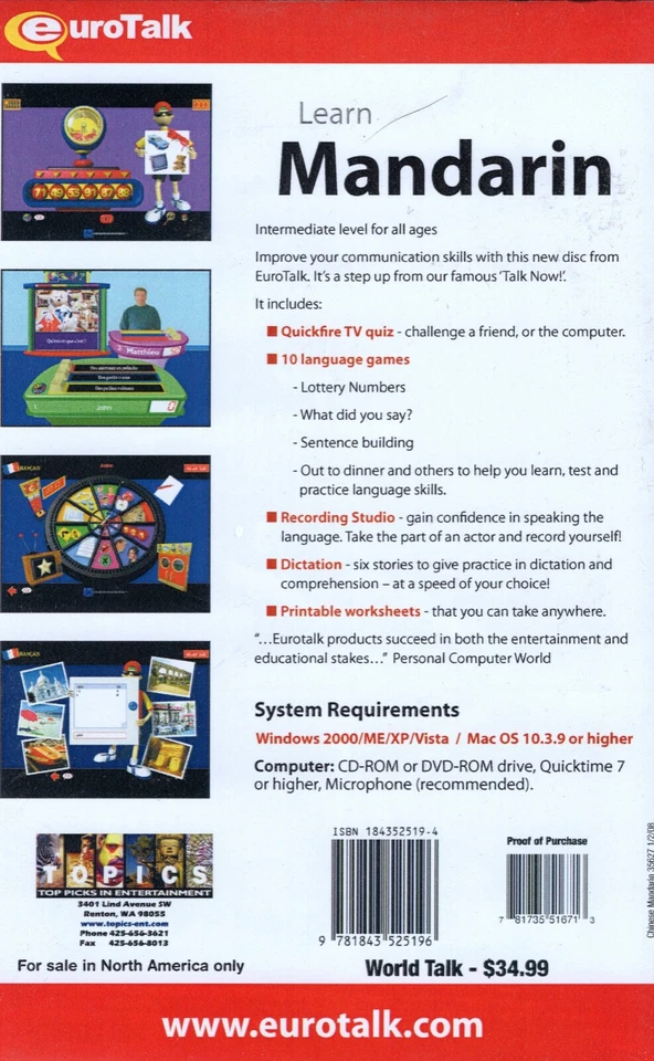 Learn Mandarin - CD-ROM - Eurotalk Interactive World Talk - BRAND NEW - Image 2 of 2