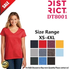District DT8001 Womens Short Sleeve Relaxed Fit Stylish V-Neck Stylish T-Shirt