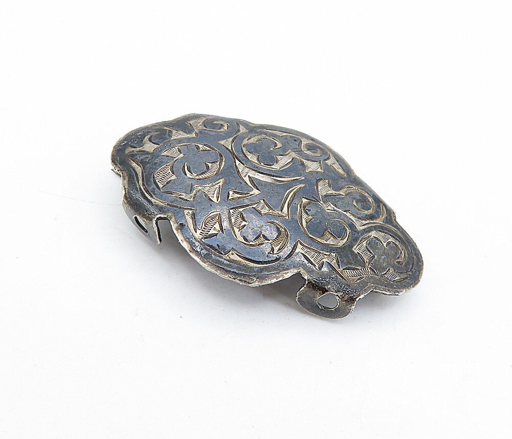 JAPAN 925 Silver Vintage Antique Two Tone Floral Pattern Brooch