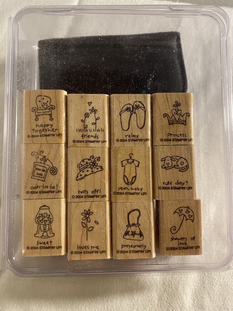 Stampin Up! 2004 “A Little Love” Rubber Stamp Set of 12 Stamps Wood Block