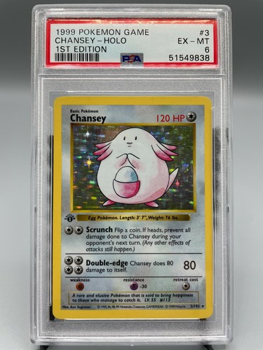 1999 Pokemon #3 Chansey 1st First Edition Shadowless Holo Card GRADE PSA 6 EX-MT