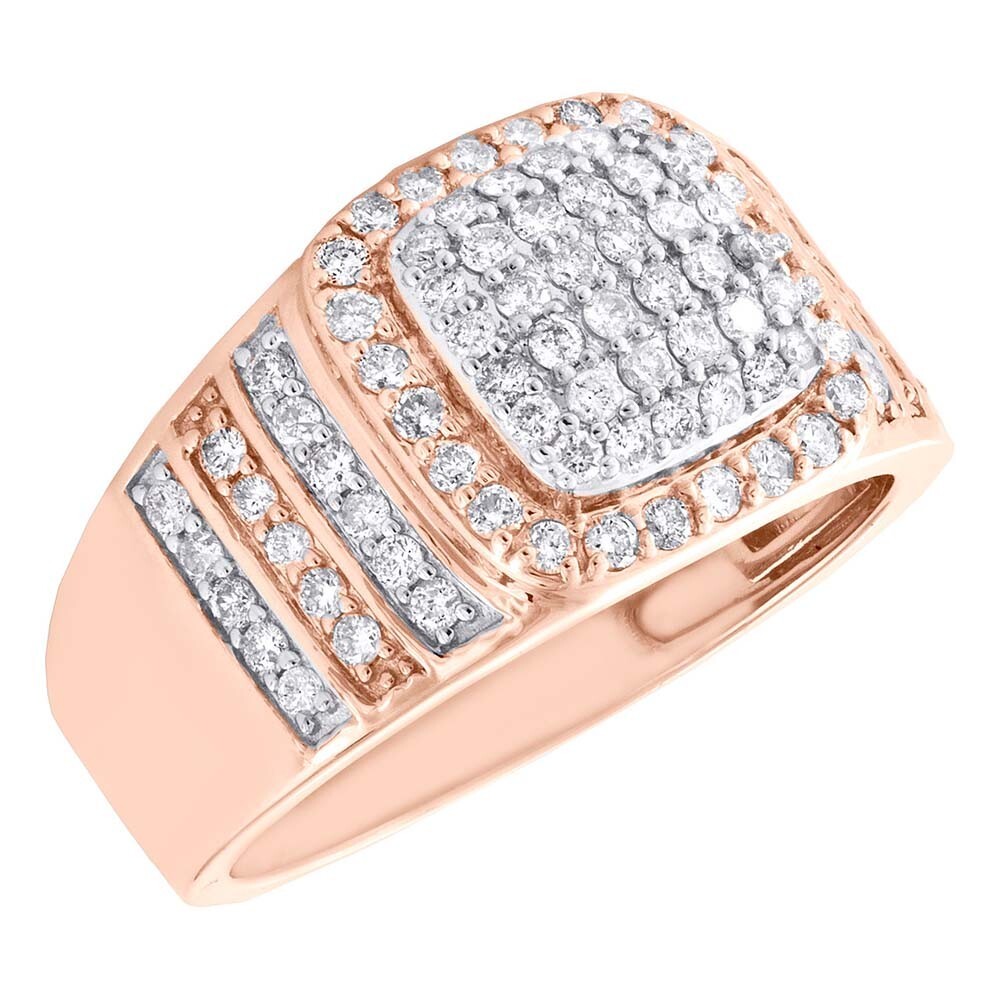 1.10 Ct DEW Moissanite 14K Rose Gold Plated Square Mens Statement Ring