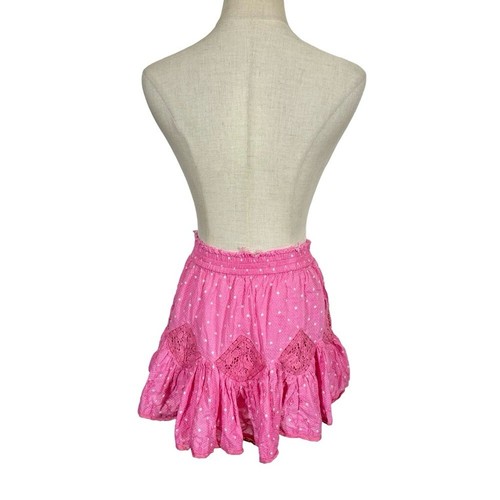 LoveShackFancy Adia Lace Crochet Polka Dot Mini Skirt Hot Pink Cherry XS $285 - Picture 10 of 16