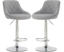 Grey Bar Stools Set of 2 MILAN Faux Leather,Kitchen Breakfast Bar Barstools