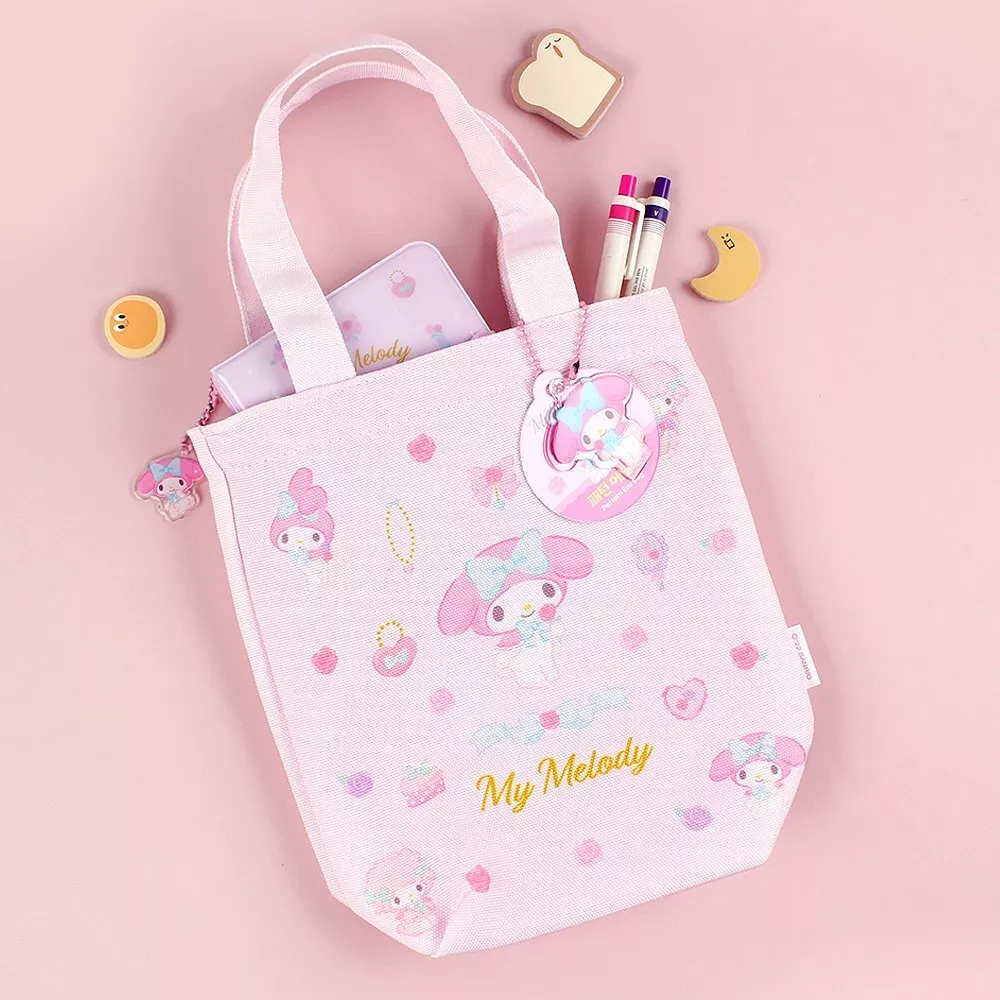 Sanrio My Melody Cute Pattern Mini Eco Bag Tote Bag w/ Acrylic Charm