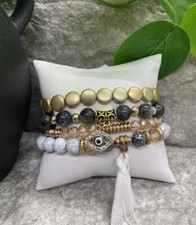 4 PC Handmade Boho Beaded Stackable 6.25  Plus Stretch Bracelet Set New B1173