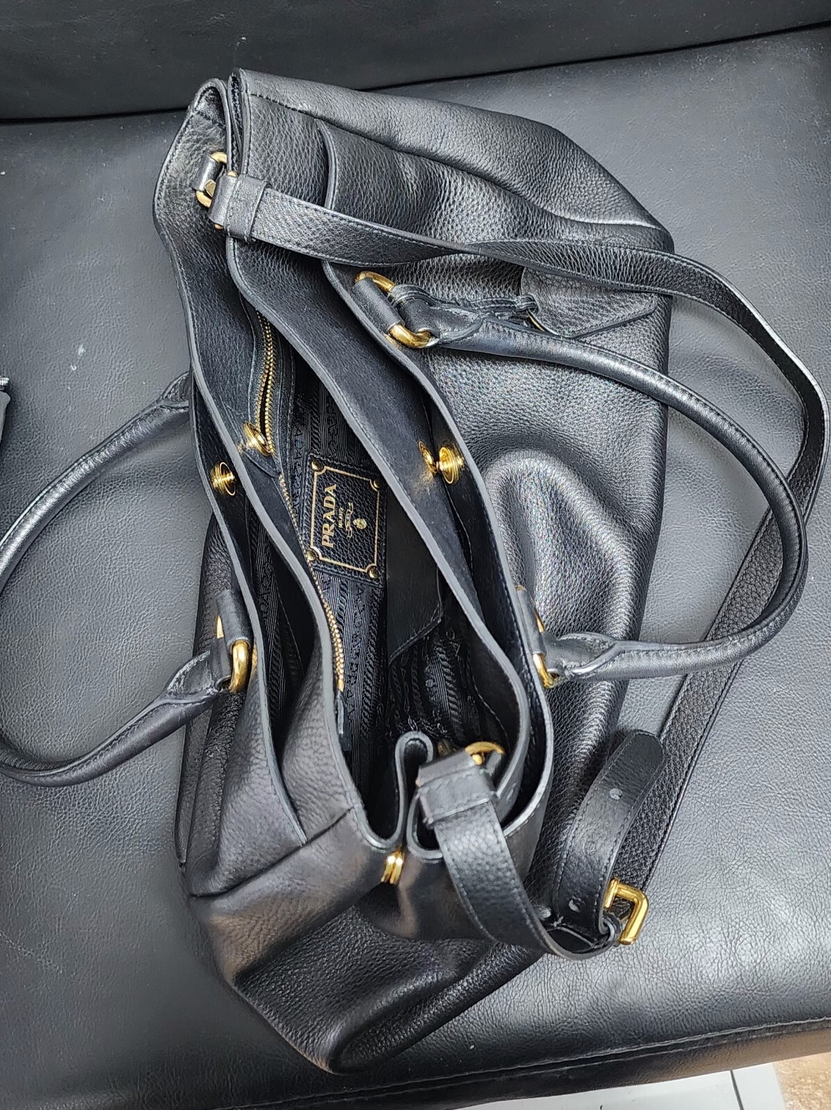 Black Prada Vitello Daino Travel Bag image 5