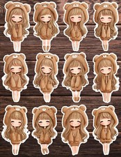 Teddy Bear Girl Die Cut Vinyl Stickers Set Scrapbooking Laptop Water Bottle