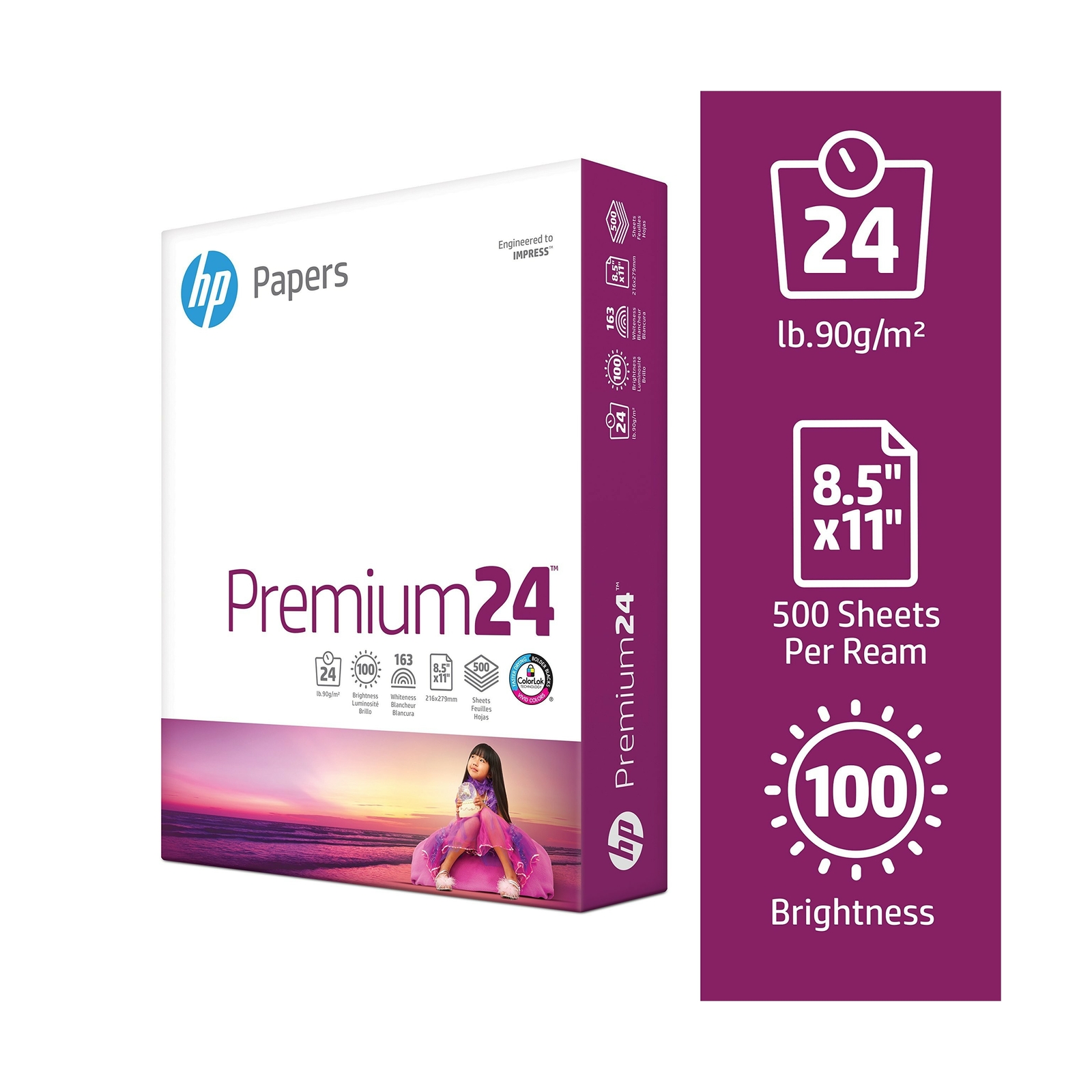 HP Printer Paper, Premium24, 8.5x11, Letter, 24lb Paper, 98 Bright 5