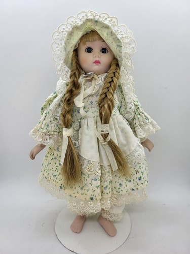 Vintage Porcelain Doll Head ,Arms, Legs with Cloth body soft 11" with Stand