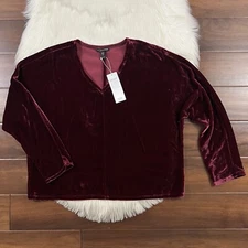 Eileen Fisher Women's Size XS Deep Claret Velvet V Neck Top