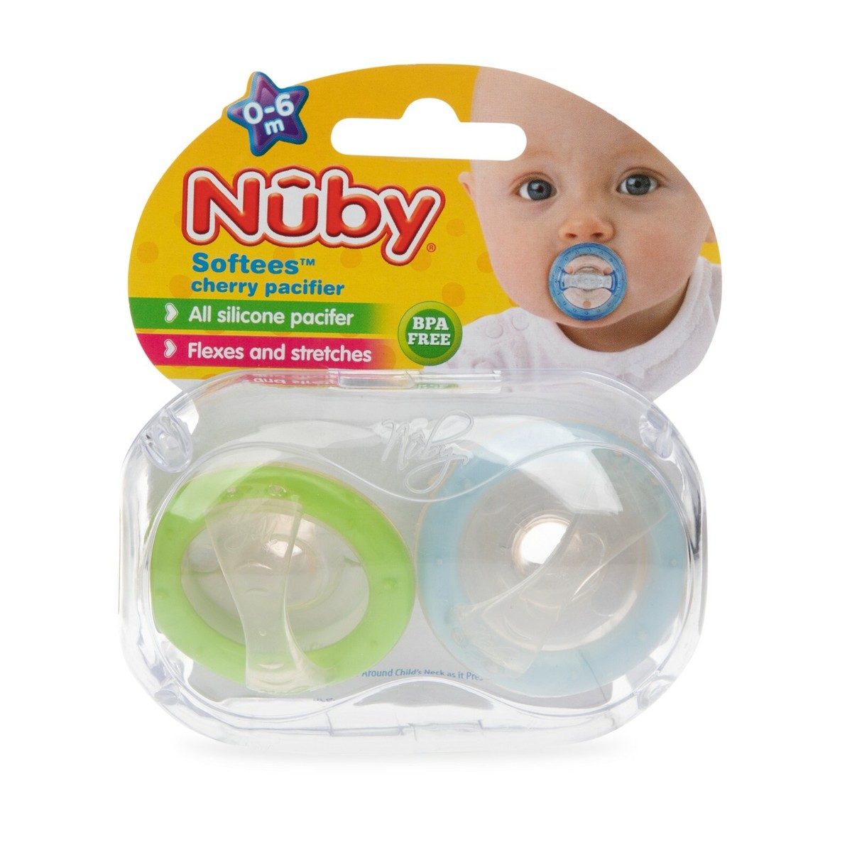 Nuby Softees Silicone Pacifier Pack Cherry Baglet Oscillating 0-6  Months