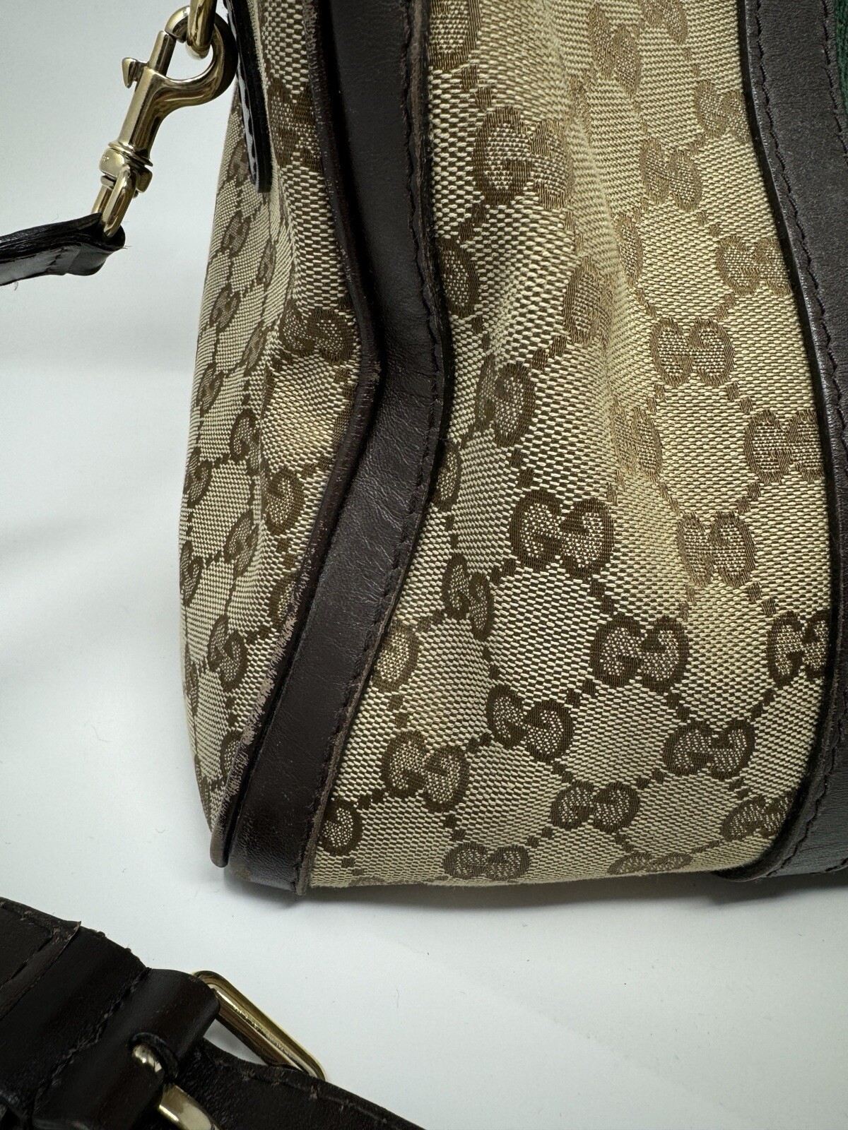 Gucci Beige/Brown GG Canvas and Leather Medium Vintage Web Boston Bag thumbnail 4