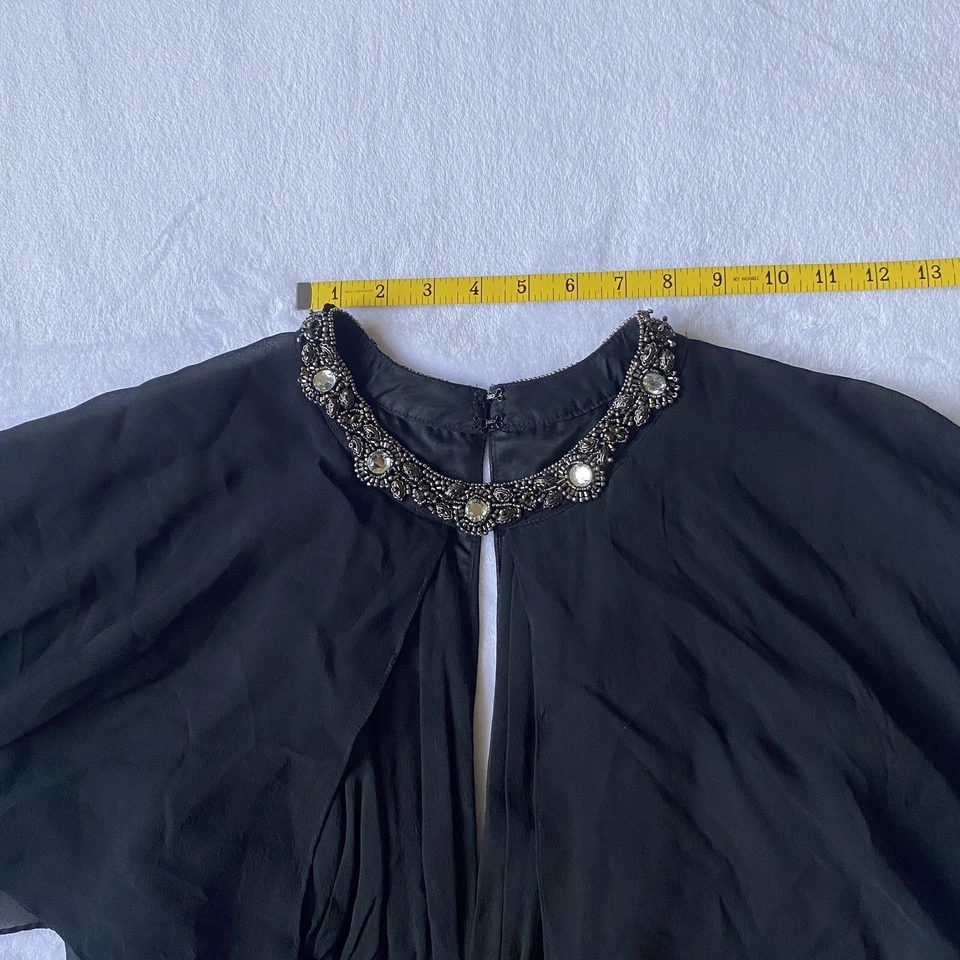 Vestido Rickie Freeman Teri Jon 4 Seda Gasa Griego Halter Pelerina Cuentas Joya Foto 4 de 4