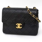 CHANEL Chanel Black Lambskin Mini Classic Square Flap Shoulder Bag #m1195