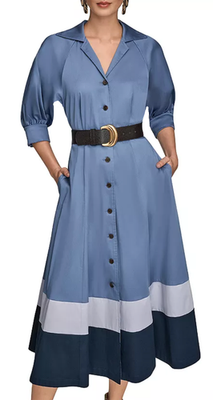 knee length dresses for ladies Cotton Puff Sleeve Midi Shirt Dress | Shirt Dress