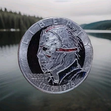 Hobo Nickel EISENHOWER $1 hand carved by J&M Tarantula as Jason Friday The 13th