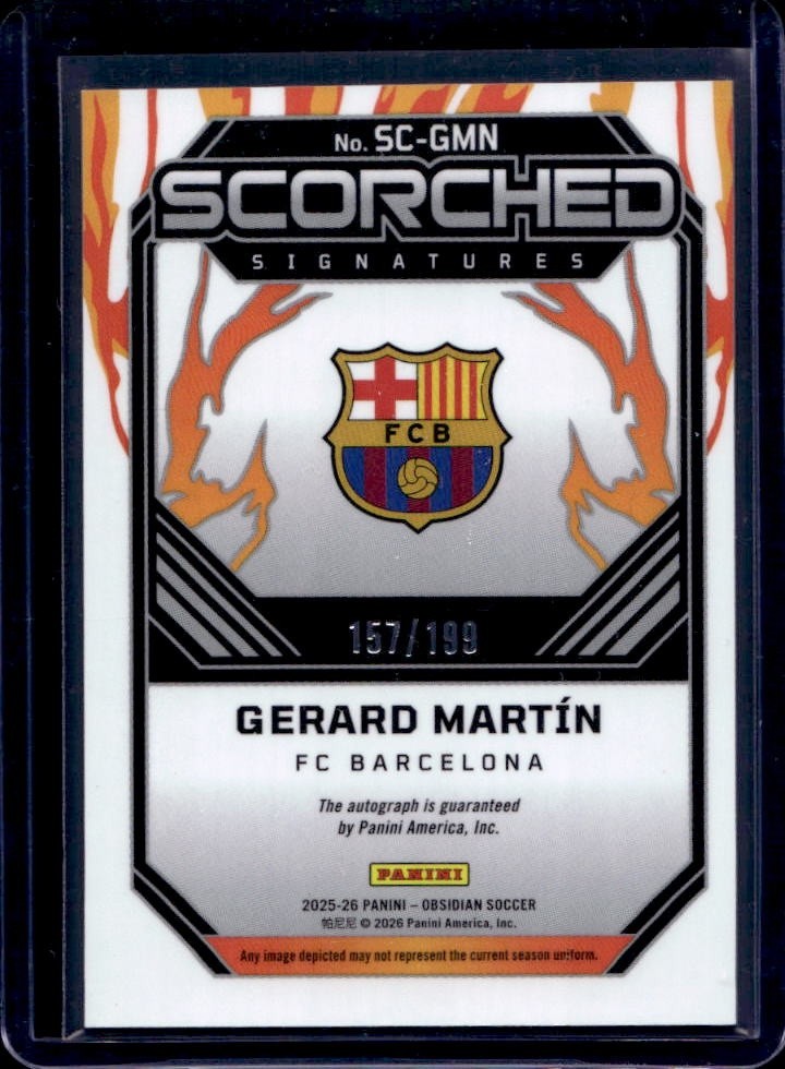 2025-26 Panini Obsidian Gerard Martin Scorched Signatures Auto #/199 Barcelona view 2