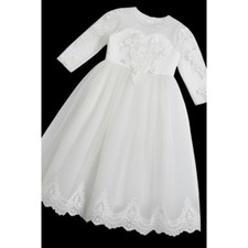 NWOT Flower Girl Communion Dress White Lace  Tulle Gown Sz 8-9 Wedding Formal