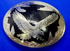 American Patriotic Bald Eagle Black Enamel Inlaid Western Belt Buckle by ADM