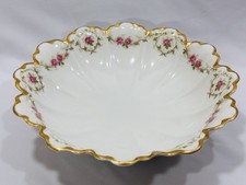 Haviland Limoges Porcelain Serving Bowl Scalloped Gold Gilt Trim - 9 x 3