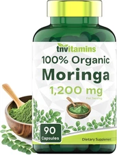 Organic Moringa Powder Capsules: 1,200 Mg per Serving, 90 Count | Superfood S...