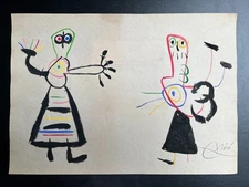 Joan Miro (Handmade) Drawing mixed media on paper signed & stamped