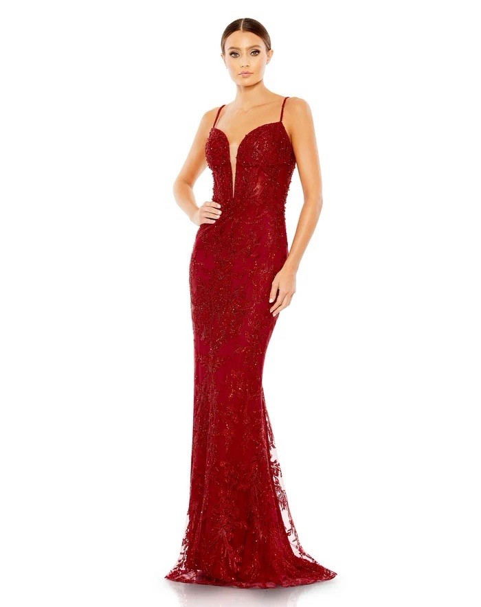 Mac Duggal Size 14 Red 20330 Embellished Embroidered Sleeveless