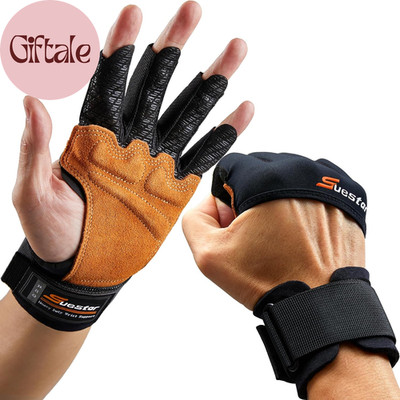 Workout Gloves, Heavy Duty Cowhide Padded Weight Lifting Gloves with Wrist Suppo
