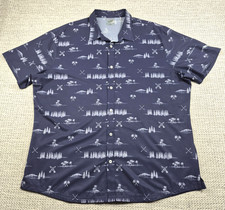 Puma Golf Button Up Shirt Mens 2XL Blue Tropical Scenic Print Short Sleeve