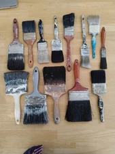 Vintage Lot of 13 Used Paint Brush Wooden and Plastic Handle Steampunk Farmhouse