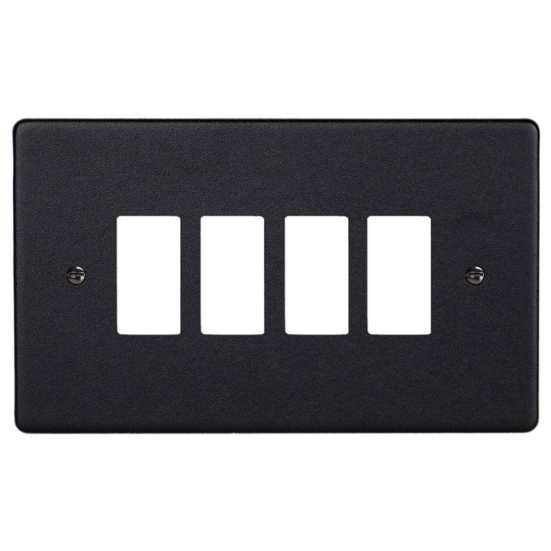 Varilight XDEPGY4.MB Essential Matt Black 4 Gang PowerGrid Plate inc Yoke