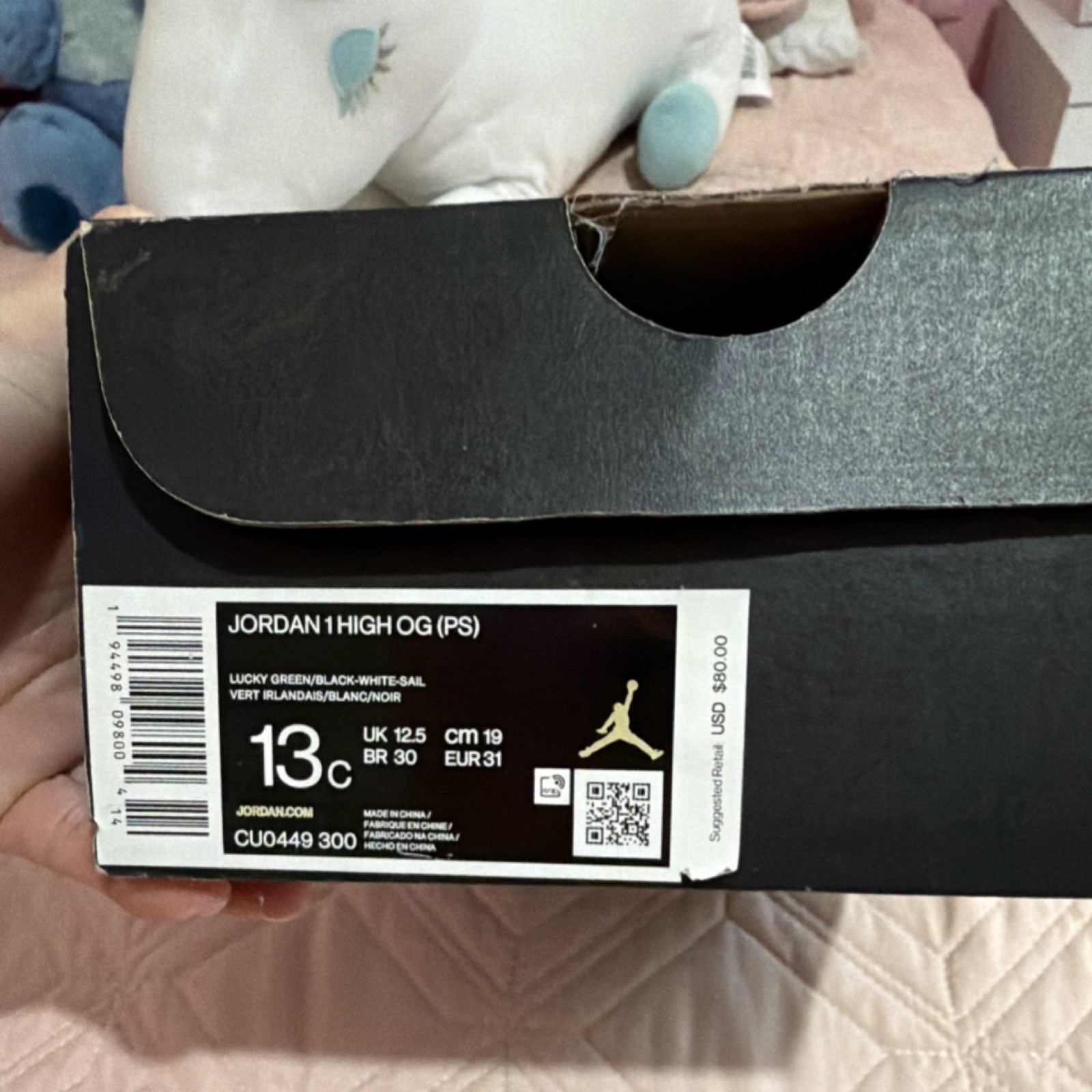 Jordan 1 High OG PS Lucky Green Black White Boys Sneakers Size 13C thumbnail 4