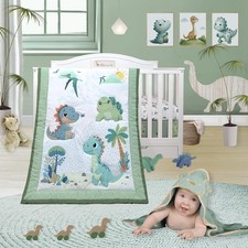 4 Piece - Includes Comforter, Fitted sheet, Crib skirt and Bib. Unisex Baby