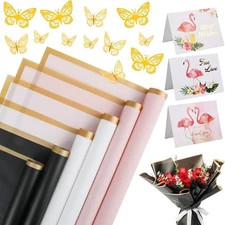 24 Sheets Flower Wrapping Paper - Waterproof Floral Bouquet Wrapping Paper