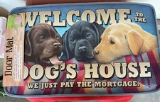 NEW Doormat "Welcome to the Dogs House" Cute Labrador Pups Indoor/Outdoor