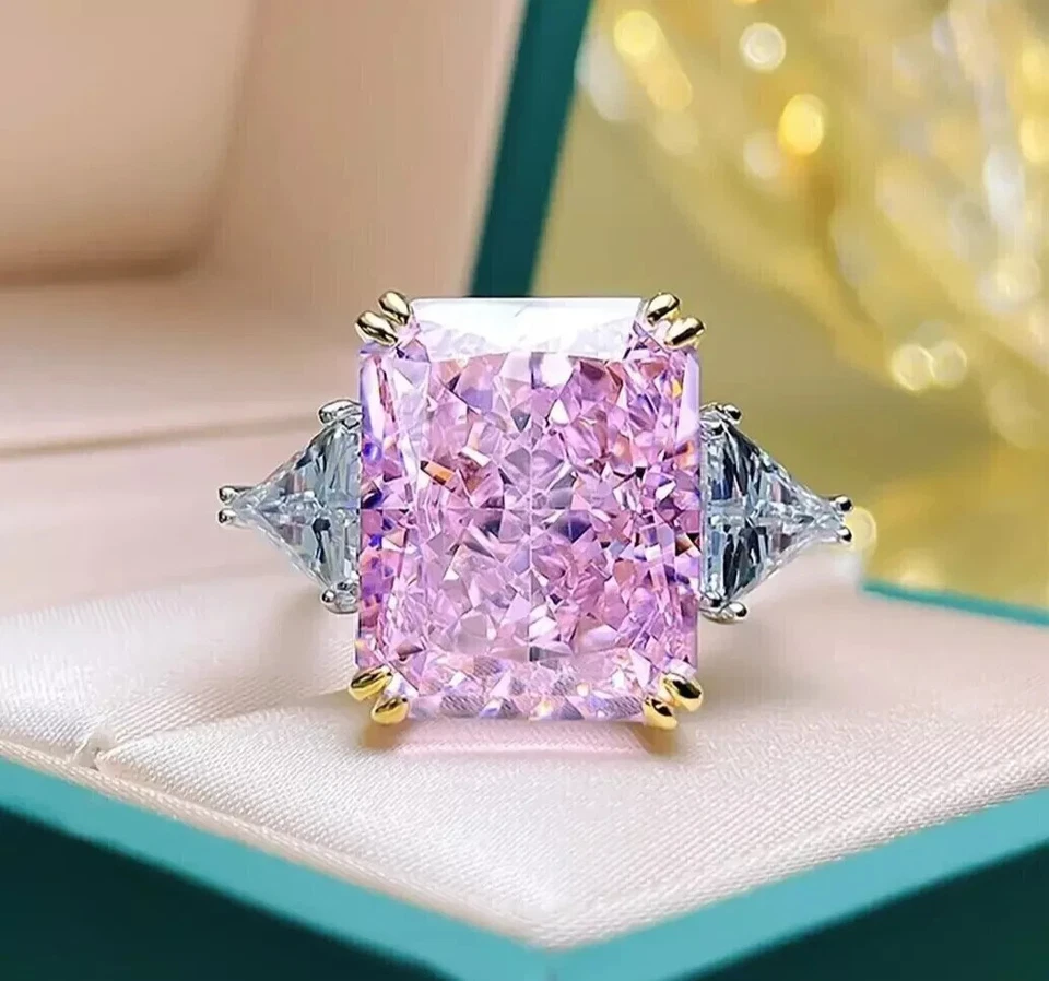 7 kt zertifizierter natürlicher rosa Diamantring strahlende Form VVS1 Weißgold-Finish - Bild 3 von 4