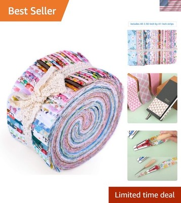 40 PCS Floral Jelly Roll Fabric for Quilting & DIY Crafts - Soft Cotton Squares