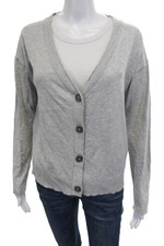 SWTR Unisex Cardigan Gray V-Neck Button Long Sleeve Cotton Linen Size M
