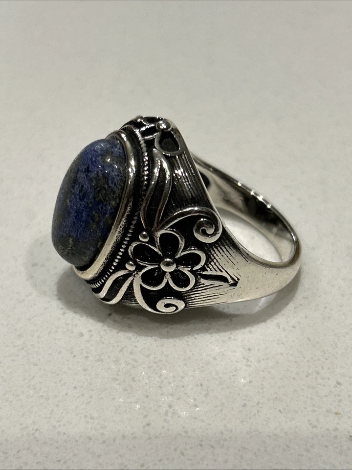 Anillo grande de plata de ley S925 de piedra ovalada azul lapislázuli natural para hombre Foto 4 de 4