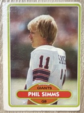 Topps 1980 Phil Simms #225 New York Giants NFL Football Trading Card