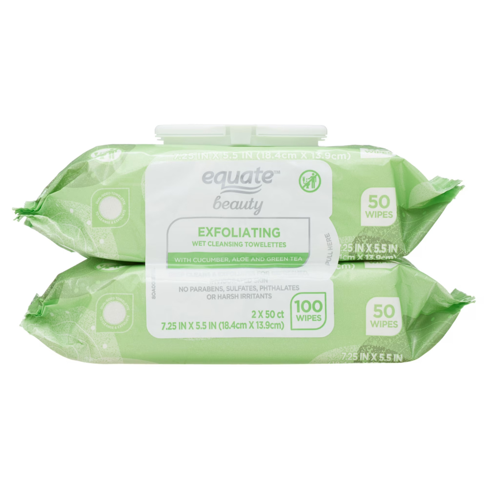 Equate Beauty Exfoliating Wet Cleansing Make up Remover Facial Wipe, Twin Pack