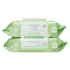 Equate Beauty Exfoliating Wet Cleansing Make up Remover Facial Wipe, Twin Pack