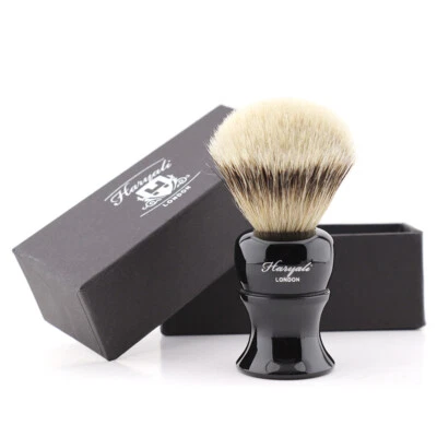 HARYALI LONDON Synthetic Hair Shave Brush Silvertip with Resin Handle Black