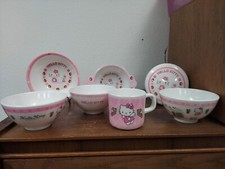 Hello Kitty Melamine Seven 7 Pc Set 2000 Ricebowls Covered Bowl Mug Bowl VGUC