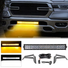 for Ram 1500 2019-2024 Amber/White Strobe 22'' LED Light Bar Bumper Mounting Kit