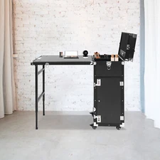 Nail Desk Mobile Station Rolling Makeup Train Case Manicure Table with Speaker