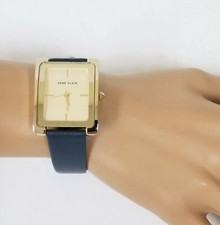 NEW ANNE KLEIN GOLD TONE,TEAL BLUE LEATHER BAND,WATCH AK/2706