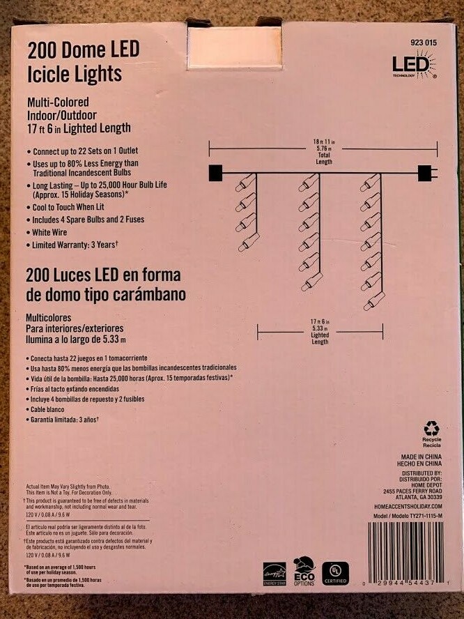 3 boxes NEW HOME ACCENTS HOLIDAY 200 MULTI COLOR LED DOME ICICLE LIGHTS